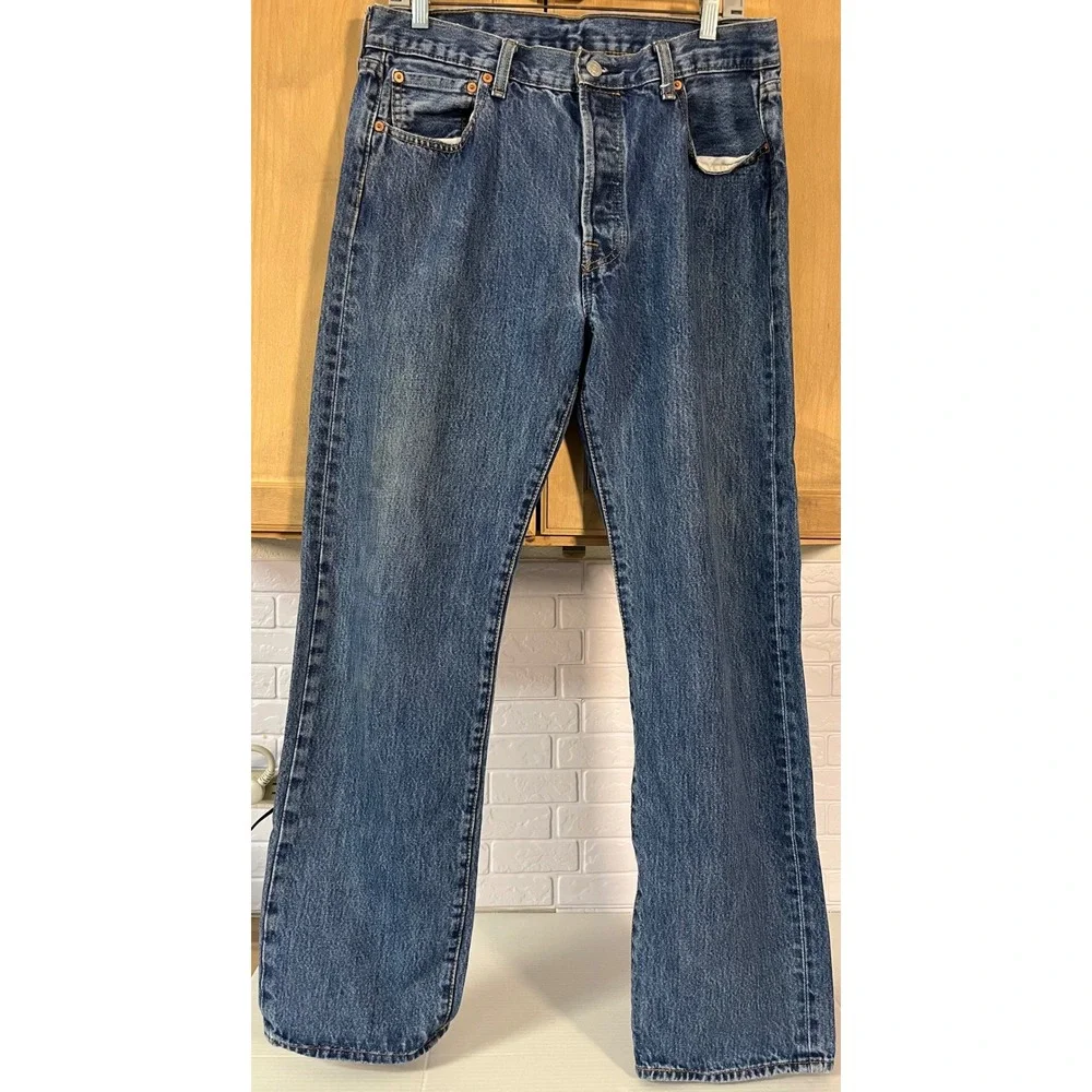 Levis 501‎ Original Fit Jeans Mens 34x32 Blue Straight Leg Button Fly